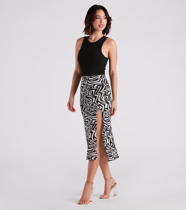 Artsy Mind Crepe Abstract Midi Skirt provides a stylish start to creating your best summer outfits of the season with on-trend details for 2023!
