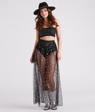 Starry-Eyed Sheer Mesh Maxi Skirt is a fire pick to create 2023 festival outfits, concert dresses, outfits for raves, or to complete your best party outfits or clubwear!