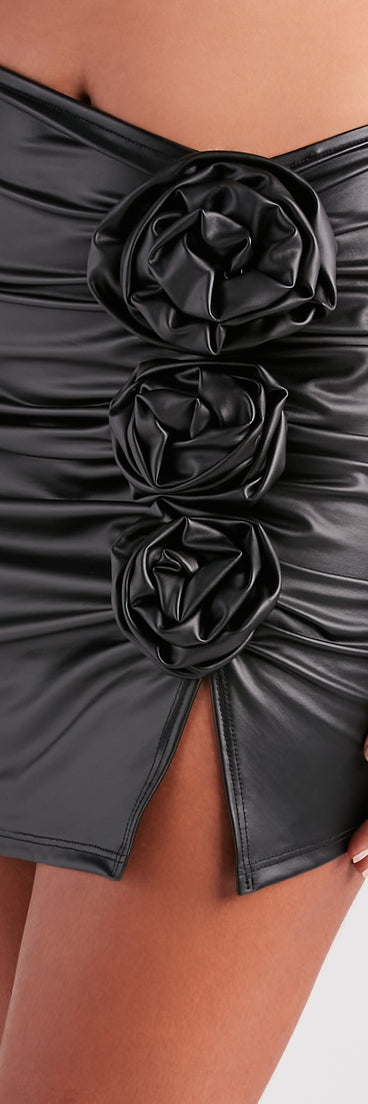 Make It Bloom Faux Leather Rosette Mini Skirt