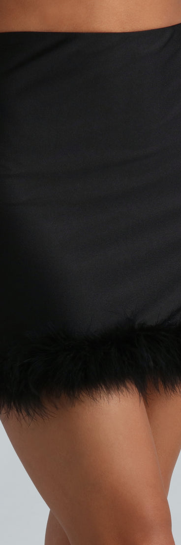 Chic And Fab Marabou Feather Trim Mini Skirt