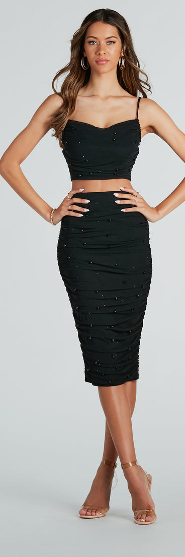 Prized Look Mesh Faux Pearl Midi Skirt