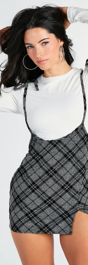 Check It Plaid Mini Skirt With Suspenders