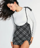 Check It Plaid Mini Skirt With Suspenders