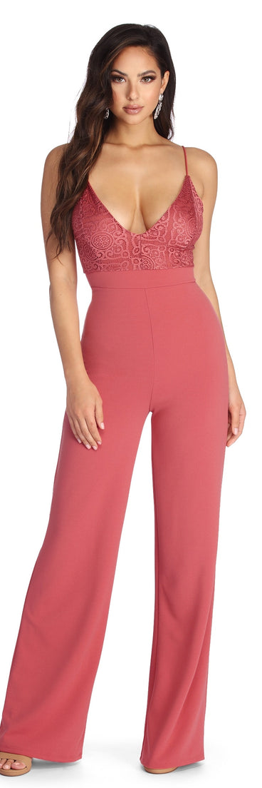 Breathtaking Lace Top Jumpsuit will help you dress the part in stylish holiday party attire, an outfit for a New Year’s Eve party, & dressy or cocktail attire for any event.