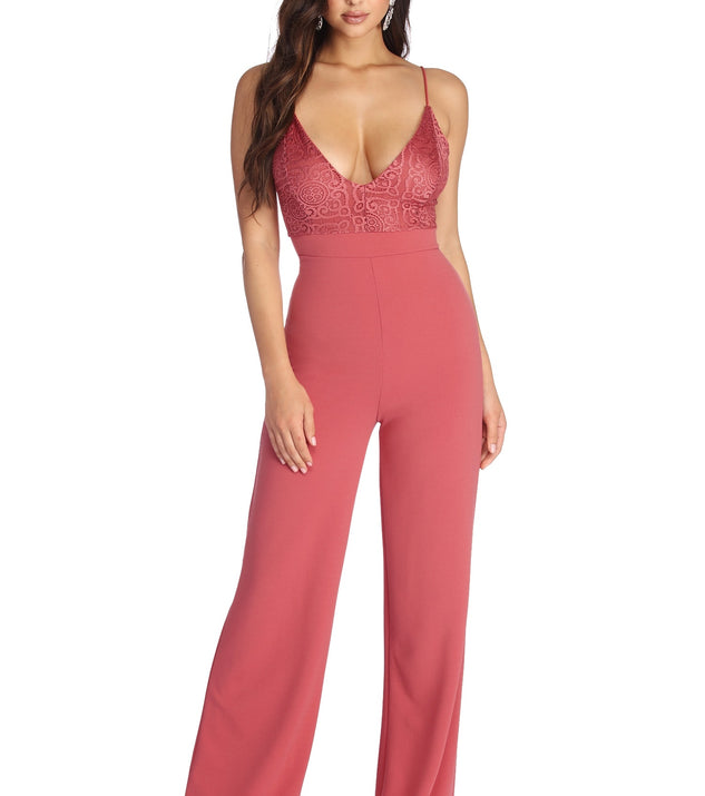 Breathtaking Lace Top Jumpsuit will help you dress the part in stylish holiday party attire, an outfit for a New Year’s Eve party, & dressy or cocktail attire for any event.