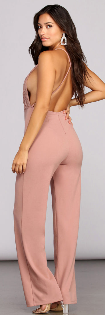 Pretty In Lace Jumpsuit will help you dress the part in stylish holiday party attire, an outfit for a New Year’s Eve party, & dressy or cocktail attire for any event.