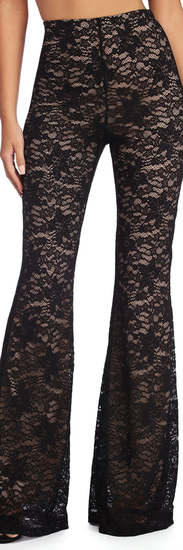 Blissful Illusion Lace Flared Pants provides a stylish start to creating your best summer outfits of the season with on-trend details for 2023!