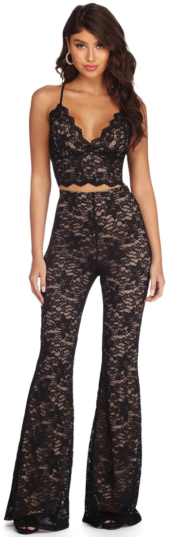 Blissful Illusion Lace Flared Pants provides a stylish start to creating your best summer outfits of the season with on-trend details for 2023!