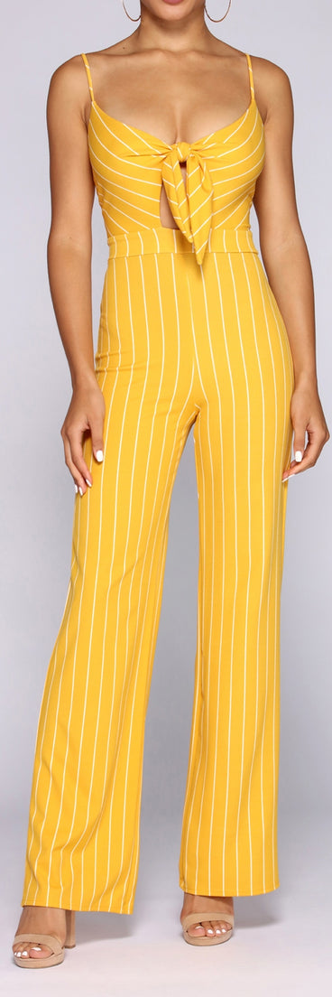 All For One Striped Jumpsuit will help you dress the part in stylish holiday party attire, an outfit for a New Year’s Eve party, & dressy or cocktail attire for any event.