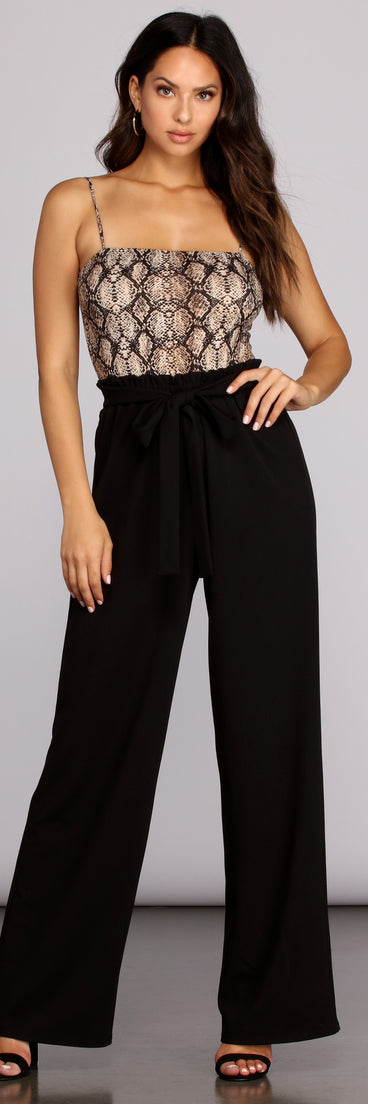Sassy Snake Paper Bag Jumpsuit will help you dress the part in stylish holiday party attire, an outfit for a New Year’s Eve party, & dressy or cocktail attire for any event.
