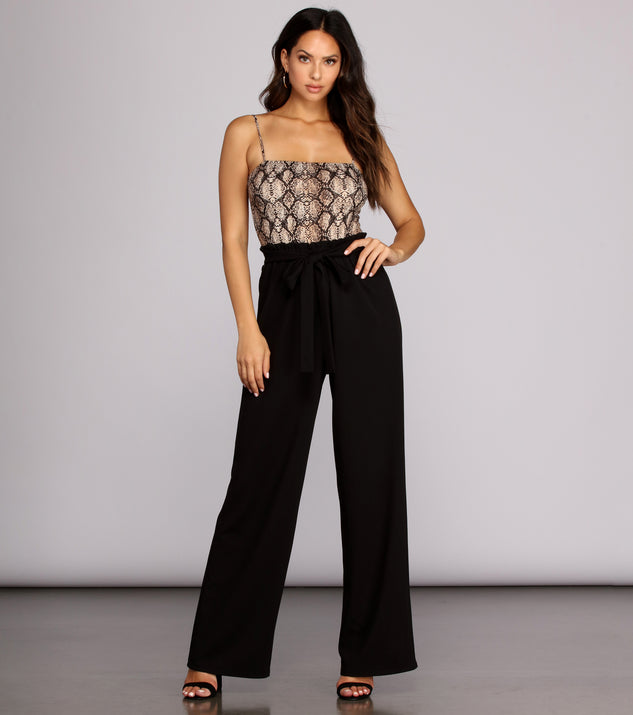Sassy Snake Paper Bag Jumpsuit will help you dress the part in stylish holiday party attire, an outfit for a New Year’s Eve party, & dressy or cocktail attire for any event.