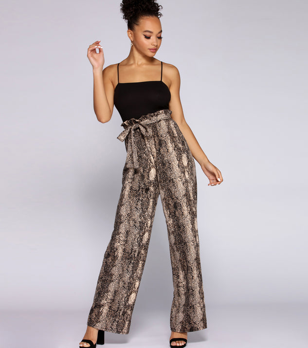 All That Snake Jumpsuit will help you dress the part in stylish holiday party attire, an outfit for a New Year’s Eve party, & dressy or cocktail attire for any event.