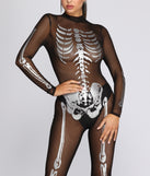 Bone Baddie Metallic Skeleton Jumpsuit for 2022 festival outfits, festival dress, outfits for raves, concert outfits, and/or club outfits