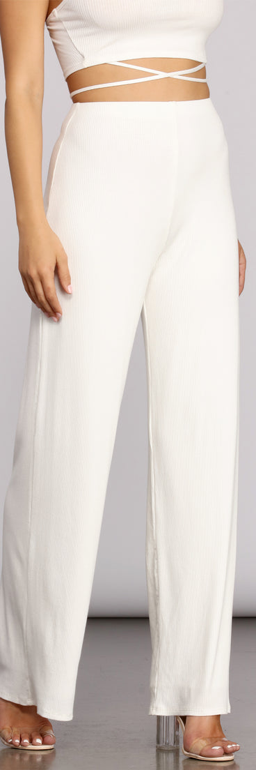 You’ll look stunning in the X Marks Ribbed Wide Pants when paired with its matching separate to create a glam clothing set perfect for a New Year’s Eve Party Outfit or Holiday Outfit for any event!