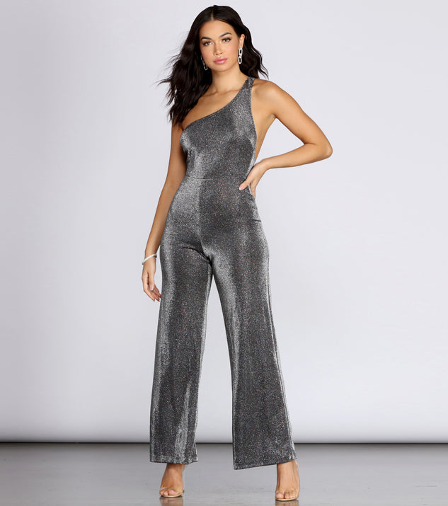 One Shoulder Glitter Knit Jumpsuit will help you dress the part in stylish holiday party attire, an outfit for a New Year’s Eve party, & dressy or cocktail attire for any event.