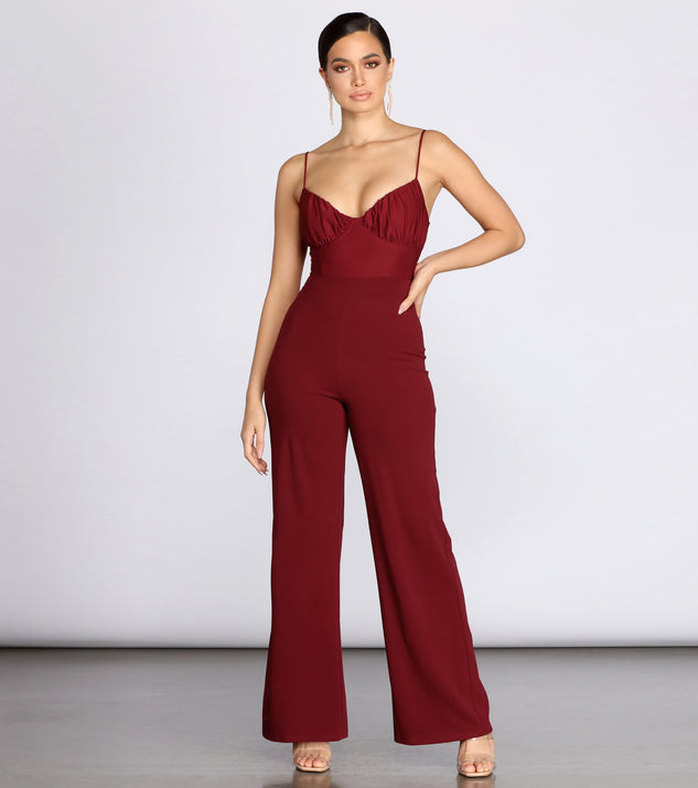 Ruched Bust Jumpsuit will help you dress the part in stylish holiday party attire, an outfit for a New Year’s Eve party, & dressy or cocktail attire for any event.