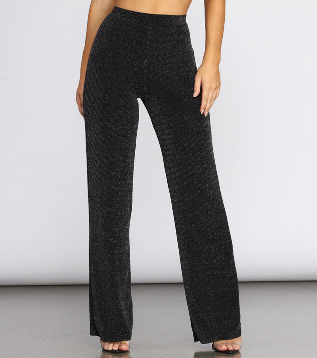 You’ll look stunning in the Glittering Knit Wide Leg Pants when paired with its matching separate to create a glam clothing set perfect for a New Year’s Eve Party Outfit or Holiday Outfit for any event!