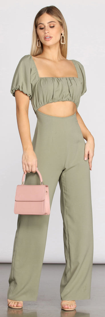 Puff Sleeve Cut Out Jumpsuit provides a stylish start to creating your best summer outfits of the season with on-trend details for 2023!
