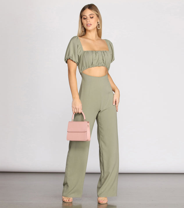 Puff Sleeve Cut Out Jumpsuit provides a stylish start to creating your best summer outfits of the season with on-trend details for 2023!