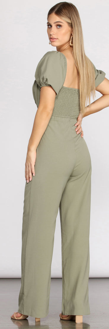 Puff Sleeve Cut Out Jumpsuit provides a stylish start to creating your best summer outfits of the season with on-trend details for 2023!