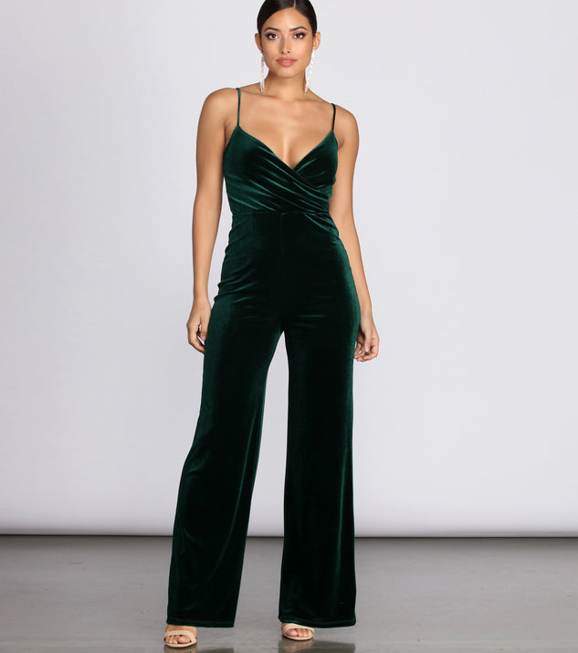 Irresistable In Velvet Jumpsuit will help you dress the part in stylish holiday party attire, an outfit for a New Year’s Eve party, & dressy or cocktail attire for any event.