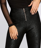 Zip Front Snake Print Coated Leggings for 2022 festival outfits, festival dress, outfits for raves, concert outfits, and/or club outfits