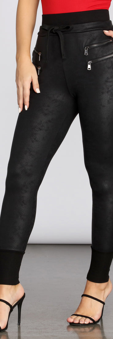 Zippered Faux Leather Joggers for 2022 festival outfits, festival dress, outfits for raves, concert outfits, and/or club outfits