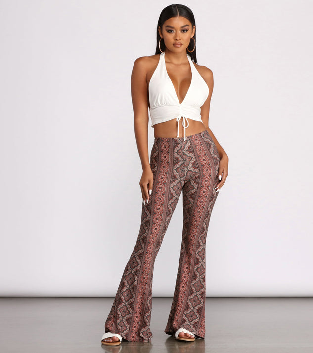 Boho Flair Floral Stripe Flare Pants