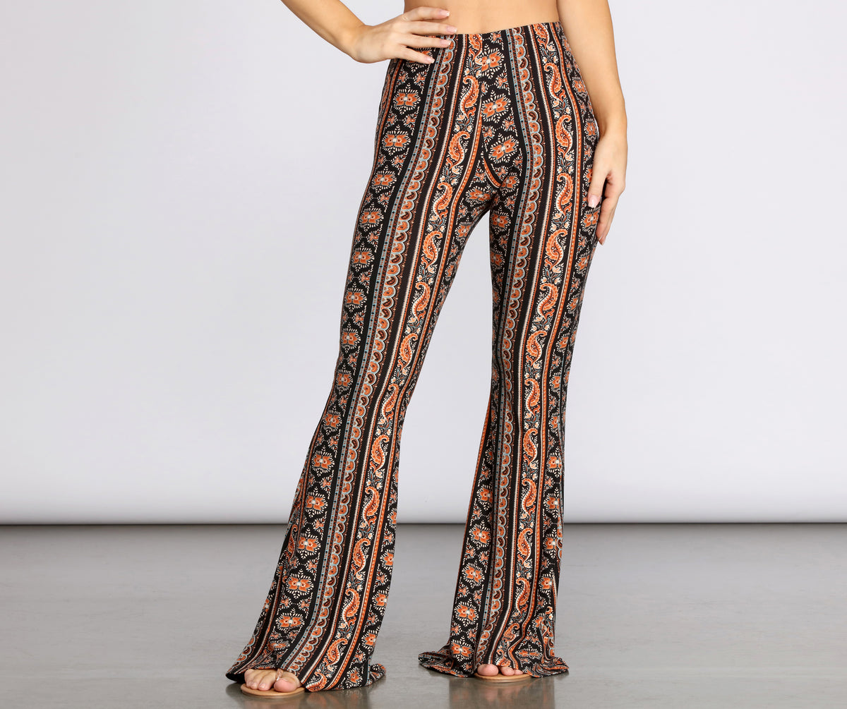 Windsor Boho Babe Paisley Striped Flared Pants