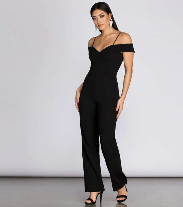 The Whole Package Off Shoulder Jumpsuit will help you dress the part in stylish holiday party attire, an outfit for a New Year’s Eve party, & dressy or cocktail attire for any event.