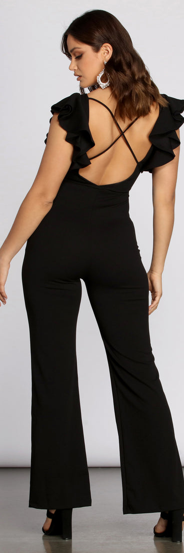 Ruffle Shoulder Power Jumpsuit provides a stylish start to creating your best summer outfits of the season with on-trend details for 2023!