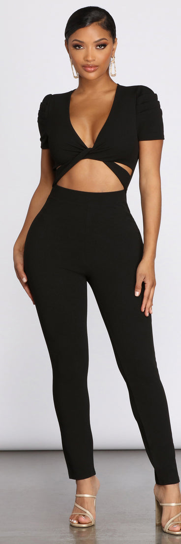 Risk It All Twist Front Fitted Jumpsuit provides a stylish start to creating your best summer outfits of the season with on-trend details for 2023!