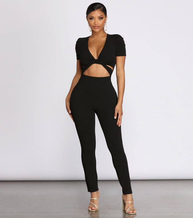 Risk It All Twist Front Fitted Jumpsuit provides a stylish start to creating your best summer outfits of the season with on-trend details for 2023!