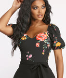 Bold Floral Puff Sleeve Catsuit for 2023 festival outfits, festival dress, outfits for raves, concert outfits, and/or club outfits