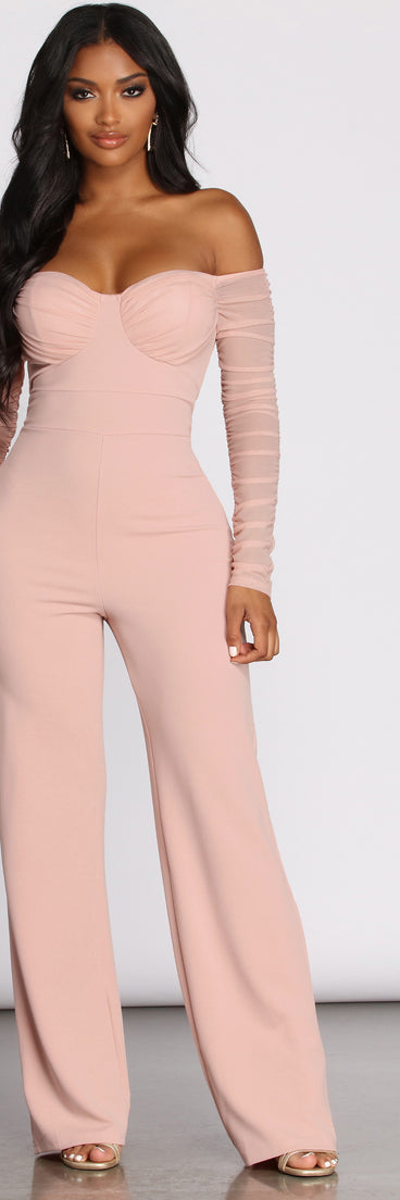 At The Ready Ruched Off Shoulder Jumpsuit provides a stylish start to creating your best summer outfits of the season with on-trend details for 2023!