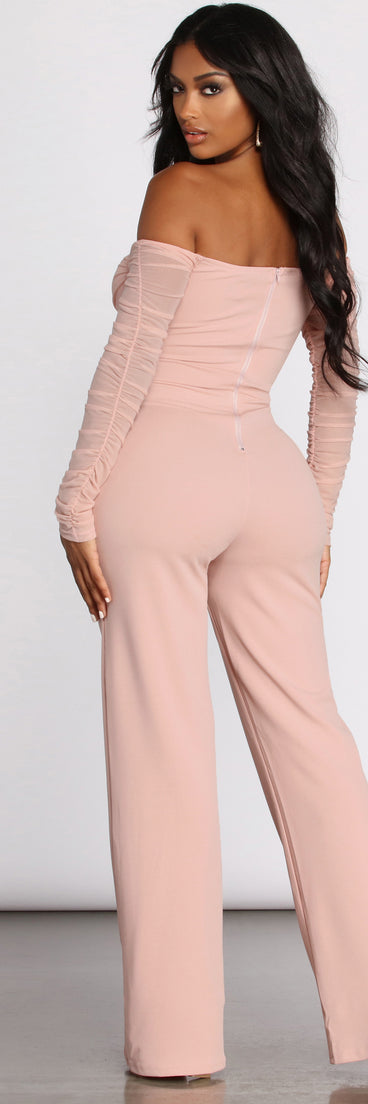 At The Ready Ruched Off Shoulder Jumpsuit provides a stylish start to creating your best summer outfits of the season with on-trend details for 2023!