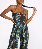 Tropical Floral Sleeveless Wide Leg Jumpsuit for 2023 festival outfits, festival dress, outfits for raves, concert outfits, and/or club outfits