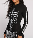 Bad to the Bone Skelton Knit Catsuit for 2023 festival outfits, festival dress, outfits for raves, concert outfits, and/or club outfits