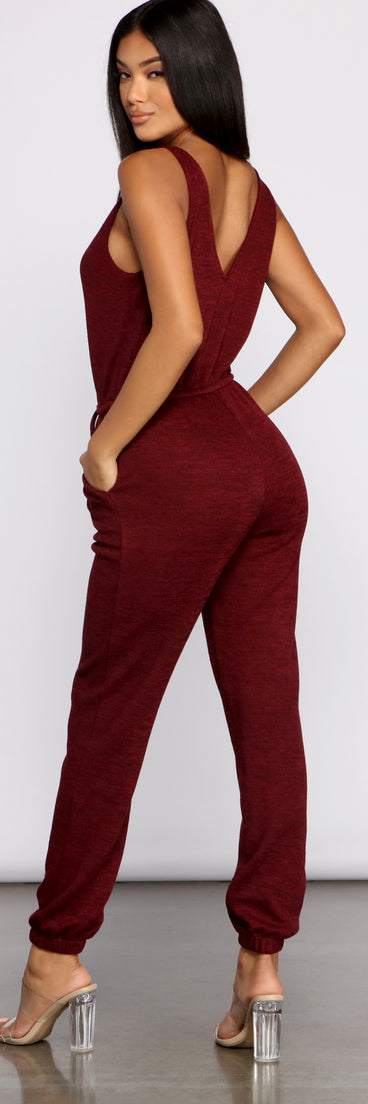 Keep It Chill Cozy Knit Jumpsuit provides a stylish start to creating your best summer outfits of the season with on-trend details for 2023!