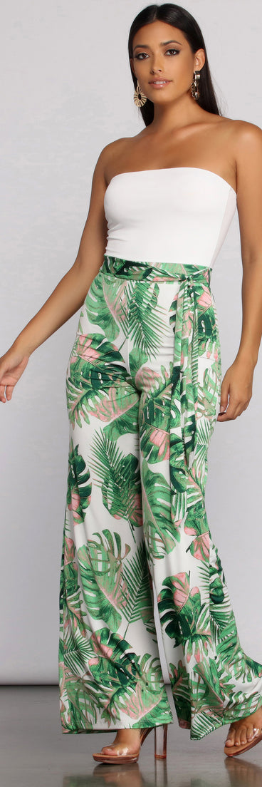 Trip To The Tropics Strapless Jumpsuit provides a stylish start to creating your best summer outfits of the season with on-trend details for 2023!