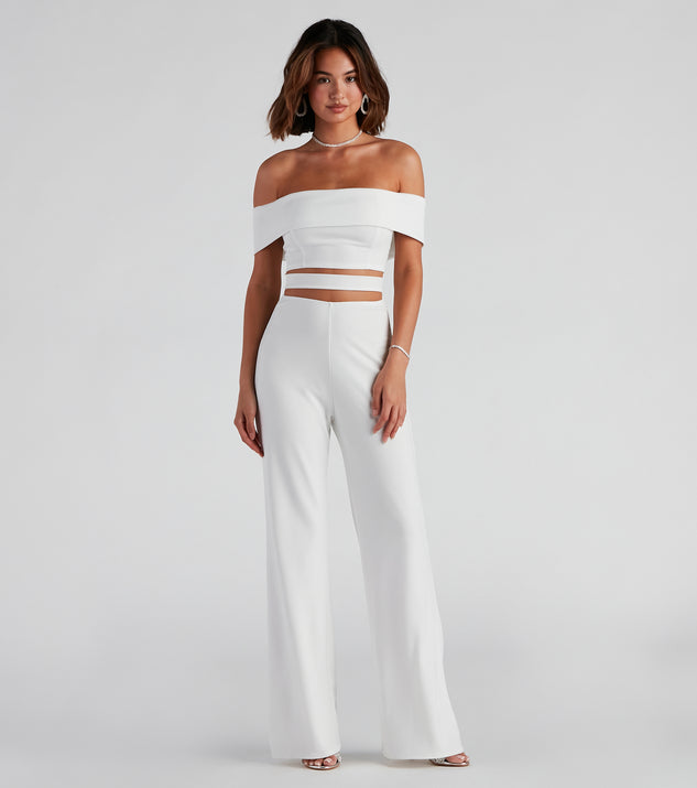 Elevated Style Off-The-Shoulder Jumpsuit helps create the best bachelorette party outfit or the bride's sultry bachelorette dress for a look that slays!