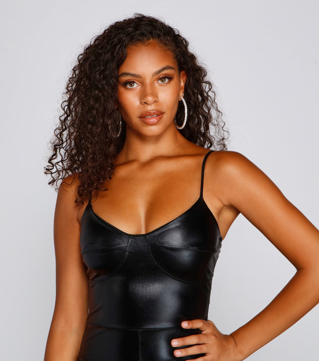 Sleek And Mysterious Faux Leather Catsuit | Windsor