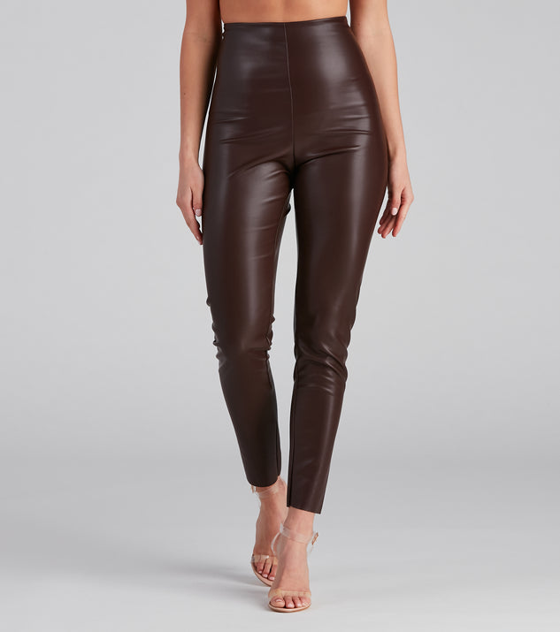 Chocolate Faux Leather Pintuck Detail Leggings