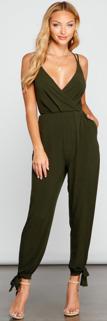 Drive Them Wild Surplice Jumpsuit provides a stylish start to creating your best summer outfits of the season with on-trend details for 2023!