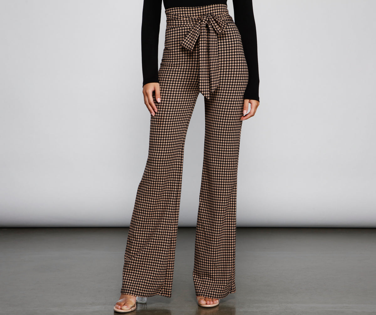 Chic Tie-Front Houndstooth Pants