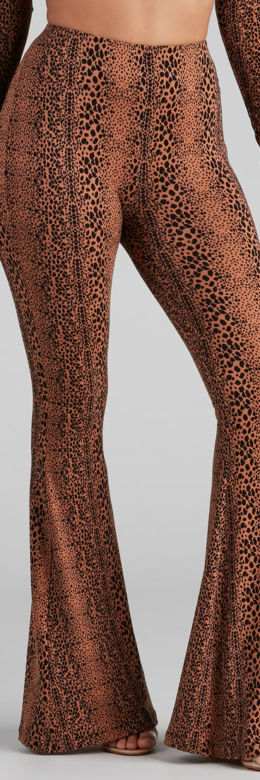 Leopard Spots High Rise Flare Pants is a trendy pick to create 2023 festival outfits, festival dresses, outfits for concerts or raves, and complete your best party outfits!