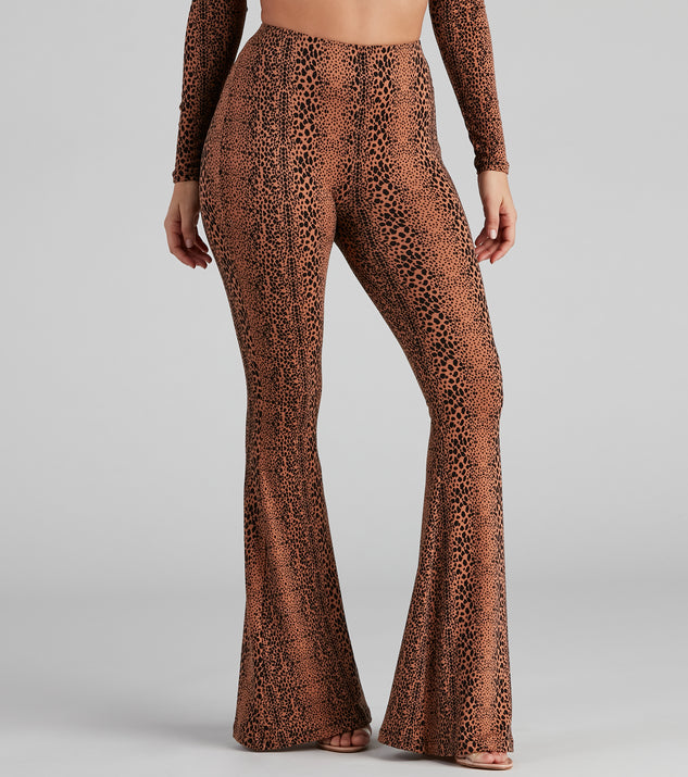 Leopard Spots High Rise Flare Pants is a trendy pick to create 2023 festival outfits, festival dresses, outfits for concerts or raves, and complete your best party outfits!