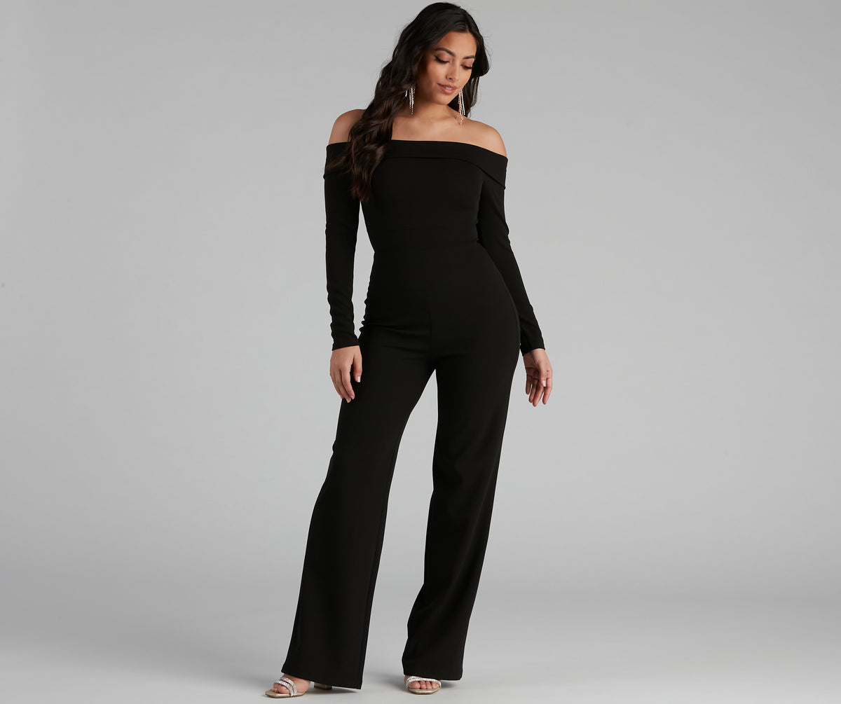 First Class Crepe Off-The-Shoulder Jumpsuit