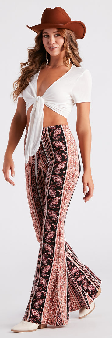 Desert Haze Paisley Flare Pants is a fire pick to create 2023 festival outfits, concert dresses, outfits for raves, or to complete your best party outfits or clubwear!