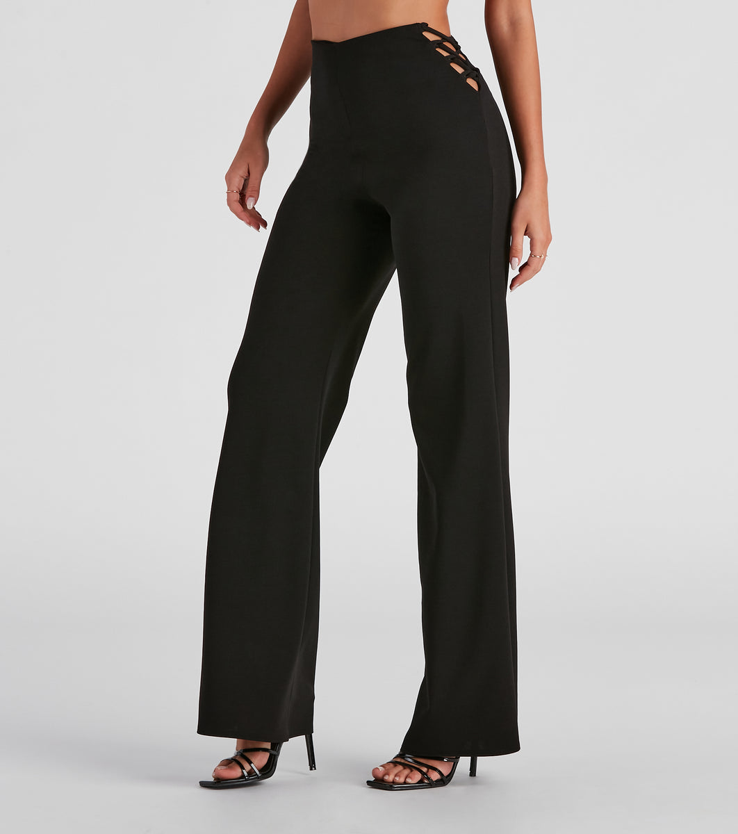 Eyes Up Here Crepe Lace-Up Pants